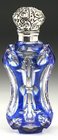 BLUE OVERLAY SCENT PERFUME BOTTLE, SILVER TOP