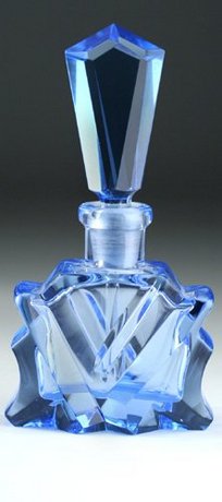 BLUE CZECH DECO CUT GLASS SCENT PERFUME BOTTLE #2