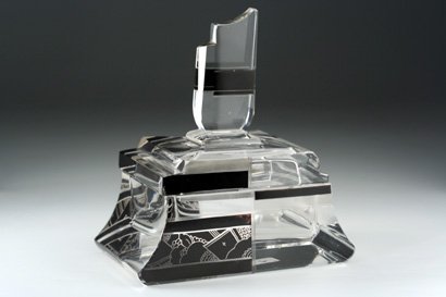 CZECH DECO CUT GLASS & ENAMELLED DRESSING TABLE BOX