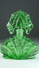 GREEN CZECH DECO CUT GLASS SCENT PERFUME BOTTLE