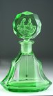 GREEN CZECH DECO SCENT PERFUME BOTTLE, ETCHED COUPLE TOP