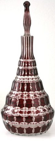 SECESSIONIST RED OVERLAY SPIRIT FLASK, DECANTER, CARAFE