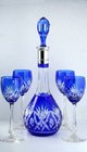 VAL ST. SAINT-LAMBERT LUBIN BLUE OVERLAY CRYSTAL WINE SET