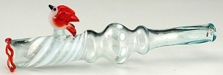 RARE NOVELTY GLASS CIGARETTE HOLDER WITH RELIEF BIRD DECORATION
