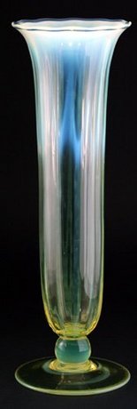 VASELINE URANIUM GLASS STEM VASE, POSSIBLY WALSH