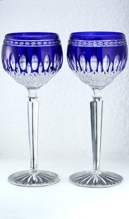 PAIR OF WATERFORD CLARENDON COBALT OVERLAY WINE GLASSES