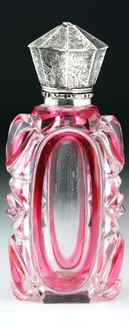 LIGHT CRANBERRY OVERLAY CUT TO CLEAR SCENT PERFUME BOTTLE