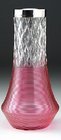 CRYSTAL AND CRANBERRY THREAD GLASS BUD VASE
