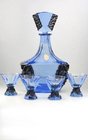 1930s DECO BLUE CRYSTAL DECANTER & GLASSES SET POSSIBLY SCHLEVOGT