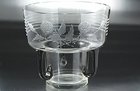DECO ENGRAVED ROSES CLEAR VASE WITH THREE BLACK HANDLES