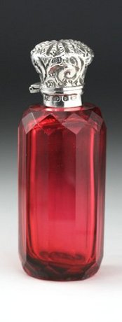 CRANBERRY SCENT PERFUME BOTTLE EMBOSSED SILVER TOP