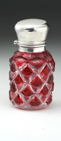 RUBY OVERLAY SCENT PERFUME BOTTLE, SILVER TOP