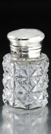 CRYSTAL CYLINDER SCENT PERFUME BOTTLE, SILVER TOP