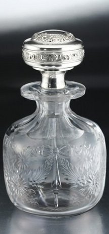 CUT & ENGRAVED CRYSTAL SCENT PERFUME BOTTLE, GORHAM SILVER TOP
