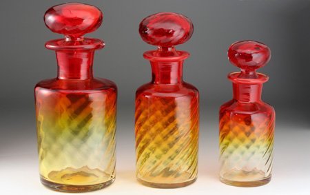 AMBERINA DRESSING TABLE SCENT PERFUME TRIO, POSSIBLY BACCARAT