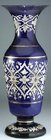 TALL COBALT GLASS VASE WITH ORNATE ENAMELLING