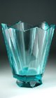 DECO GEOMETRIC CUT ICE GREEN GLASS VASE, POSSIBLY MOSER