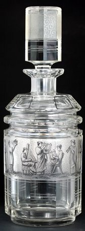 ART DECO CRYSTAL DECANTER WITH MUSICIAN FRIEZE