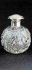 SPHERICAL CUT CRYSTAL SCENT PERFUME BOTTLE, SILVER TOP