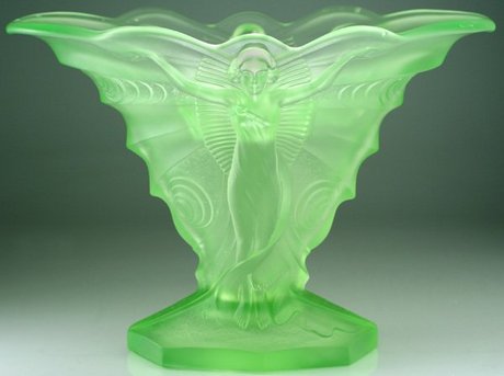WALTHER & SHNE BUTTERFLY MOULDED URANIUM GLASS DECO VASE