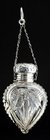 ENGRAVED CRYSTAL HEART SCENT PERFUME BOTTLE, SILVER TOP