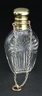 CUT CRYSTAL SCENT PERFUME BOTTLE WITH BRASS TOP & CHAIN