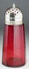 CRANBERRY GLASS SUGAR SIFTER SHAKER WITH PLATED EPNS TOP