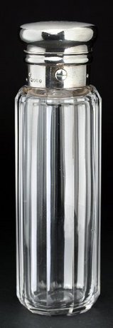 TALL CRYSTAL SCENT PERFUME BOTTLE, STERLING SILVER CATCH TOP