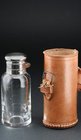 SILVER TOP CRYSTAL TRAVEL BOTTLE IN LEATHER CASE