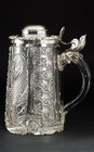 CUT CRYSTAL BEER STEIN TANKARD WITH ORNATE PLATED LID