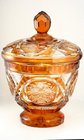 EGERMANN STYLE ENGRAVED AMBER TO CLEAR LIDDED CRYSTAL BOWL
