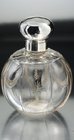 ENGRAVED SPHERICAL CRYSTAL SCENT PERFUME BOTTLE, SILVER TOP