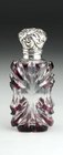 AMETHYST OVERLAY CUT CRYSTAL SCENT PERFUME BOTTLE, SILVER TOP
