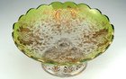 GREEN SHADED & GILDED GLASS TAZZA COMPOTE, POSSIBLY MOSER
