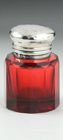 RUBY GLASS SCENT PERFUME BOTTLE, SILVER TOP