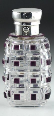 AMETHYST OVERLAY SMELLING SALTS SCENT PERFUME BOTTLE BY DILLER