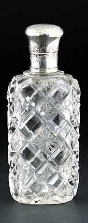 DUTCH CUT CRYSTAL CRYSTAL SCENT PERFUME BOTTLE, SILVER TOP