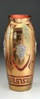 GILT OVER CRANBERRY GLASS VASE WITH RELIEF FLOWER CLUSTERS