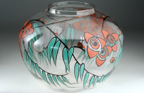 ART DECO ENAMELLED GLASS VASE BY FANUS FRANCE