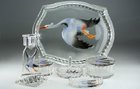 INWALD LEROC PRESSED GLASS DRESSING TABLE SET WITH FLYING CRANES