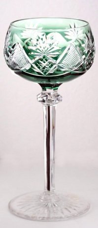 VAL ST. LAMBERT BERNKASTEL GREEN OVERLAY CRYSTAL WINE GLASS