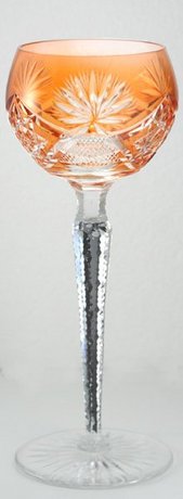 VAL ST. LAMBERT ORANGE OVERLAY CRYSTAL WINE GLASS