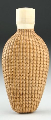 FRENCH BASKET WEAVE SCENT PERFUME BOTTLE IVORY TOP 