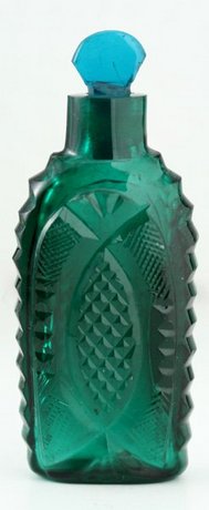 GREEN CUT GLASS SCENT PERFUME BOTTLE WITH STOPPER