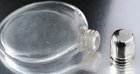 CLEAR CRYSTAL DISK SCENT PERFUME BOTTLE, SILVER TOP