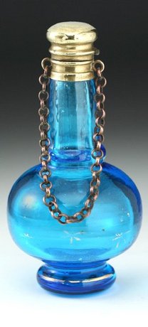 BLUE GLASS SCENT PERFUME BOTTLE WITH STAR DECORATION