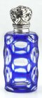 BLUE OVERLAY CRYSTAL SCENT PERFUME BOTTLE, EMBOSSED SILVER TOP