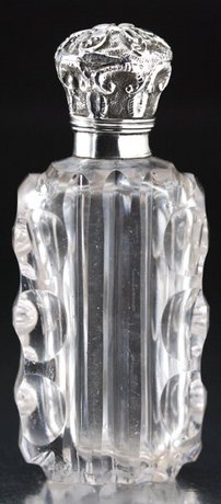 CUT CRYSTAL SCENT PERFUME BOTTLE, SILVER TOP
