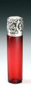 RUBY CYLINDER SCENT PERFUME BOTTLE, STERLING SILVER TOP