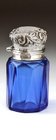 BLUE GLASS CUT CRYSTAL SCENT PERFUME BOTTLE, STERLING SILVER